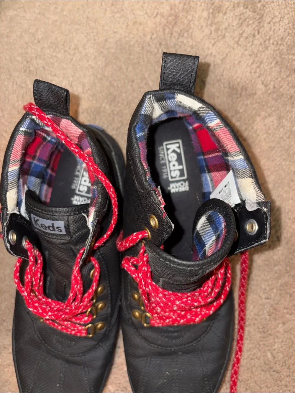 Keds Kids Black High-Top Boots with Red Laces